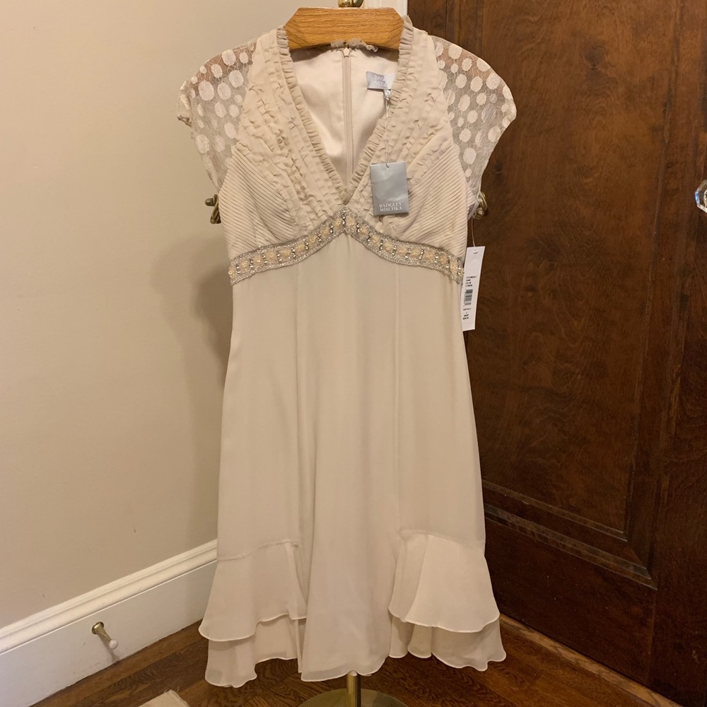 NWT NEVER WORN Badgley Mischa champagne beaded knee length dress